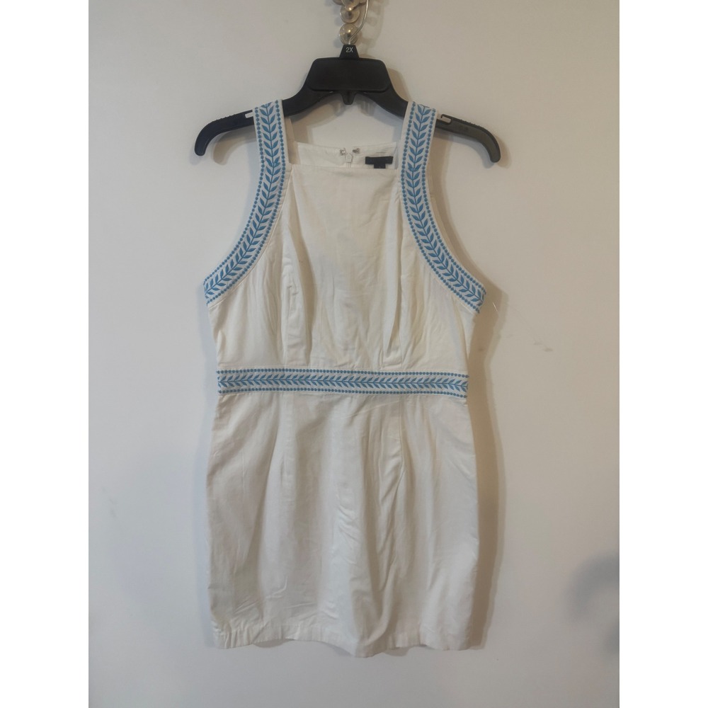 Ann Taylor White Blue Embroidered Cotton Mini Dress Size 6 Sleeveless Shift